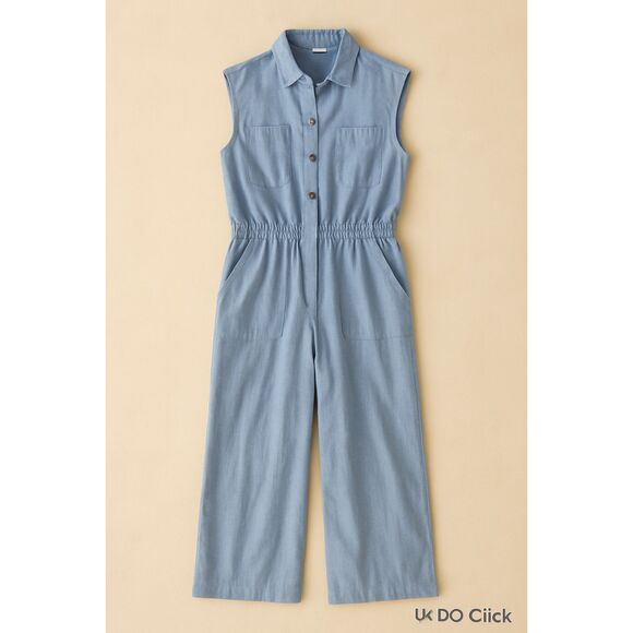 Universal Thread Chambray Jumpsuit Blue Sleeveless Button Front Size 12 - Picture 6 of 6
